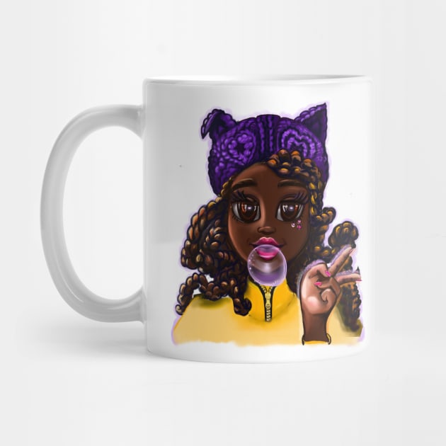 Cute black girl with cat ears - African American anime game character by Artonmytee